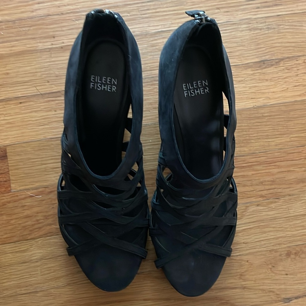 Eileen fisher black wedge heels